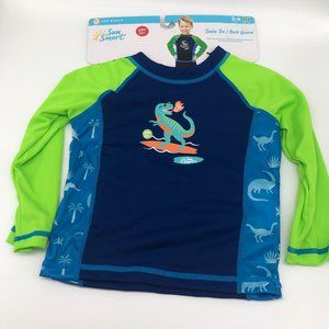 Sun Smart Kids Swim Tee Shirt Rash Guard UPF 50+, Surfing Dinosaur, Medium NWT